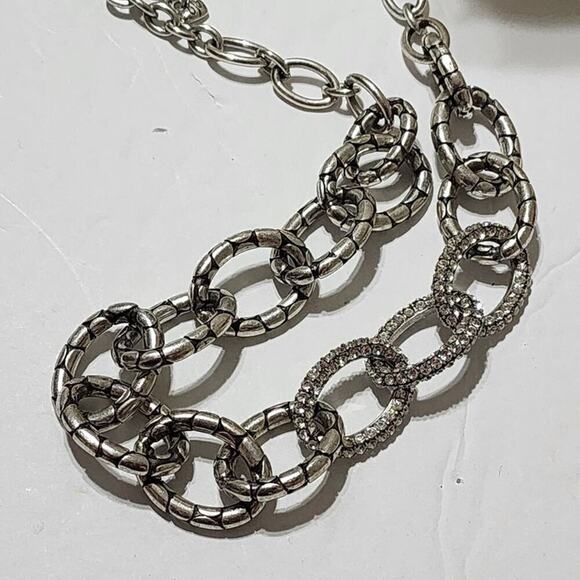 BRIGHTON PEBBLE PAVE LINK silver plated Crystal thick link 20" NECKLACE - Picture 6 of 7